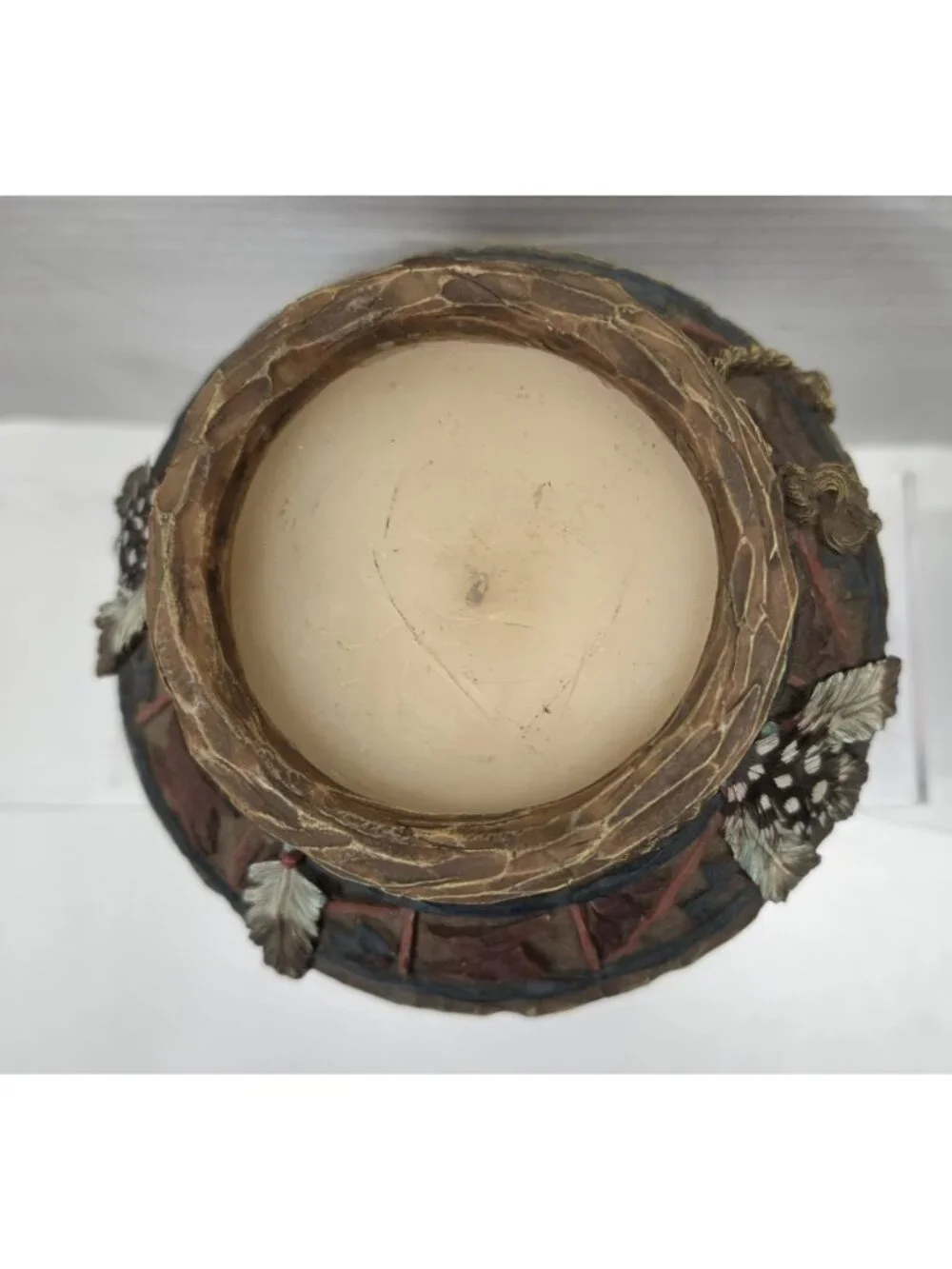 Southwestern Resin Feather Pot Candle Holders Bowl Decor Lot of 2